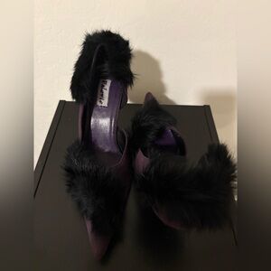 Purple Heels with Black Fur Trim